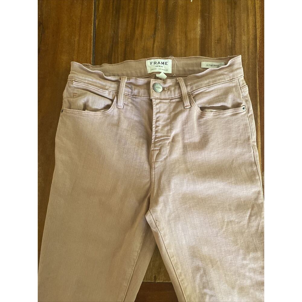 FRAME Le High Skinny White Raw-Hem Edge Jeans Size 26, dusty rose, Tiny Pen Mark - Picture 11 of 14